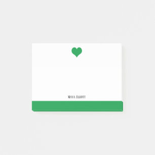 Vitt med Kelly Grönt Heart & Gräns & Namn Post-it Block