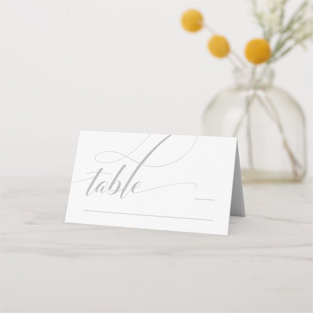 Vitt minimalistiskt Kalligrafi-mappat platskort Placeringskort (Framsida)