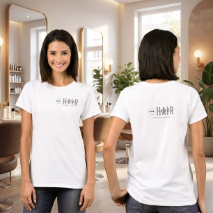 Vitt minimalistiskt logotyp för frisöranställda pe t shirt