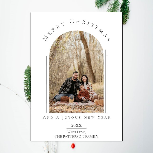 Vitt Modern Arch Ram Helgdag-fotokort Julkort (White Modern Arch Frame Holiday Photo Card)