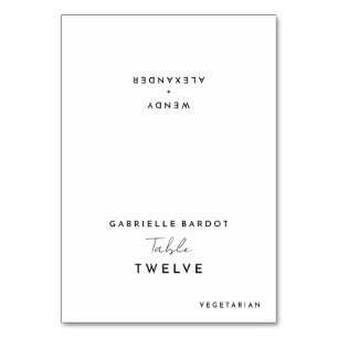 Vitt, modernt Bröllop-monteringskort för skript Bordsnummer