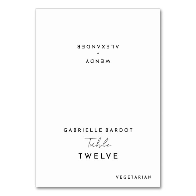 Vitt, modernt Bröllop-monteringskort för skript Bordsnummer (Framsidan)