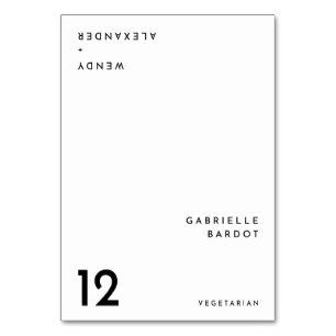 Vitt, modernt Bröllop-placeringskort med fetstil Bordsnummer