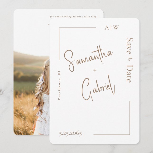 Vitt modernt foto bröllop Spara datum  Datumet (Fram/baksida)