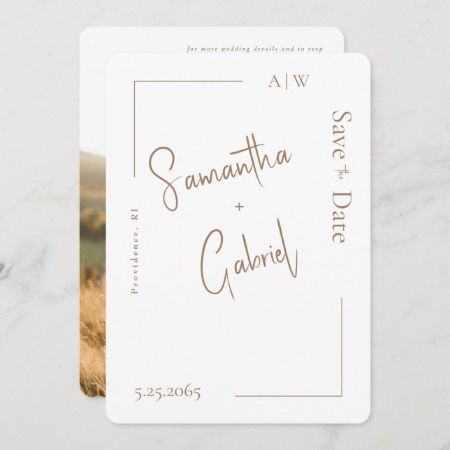 Vitt modernt fotobryllup Spara datum  Spara Datumet (Fram/baksida)