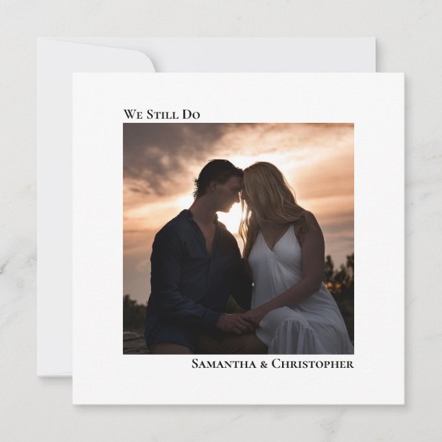 Vitt, modernt, minimalistiskt Vow-förnyelsefoto Inbjudningar (Framsida)