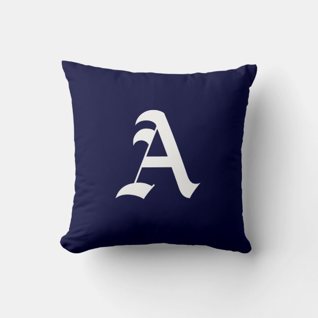 Vitt monogram A på marinblått Kudde (Framsida)