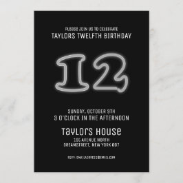 Vitt Neon Sign 12:e Trendig Födelsedagsfest Inbjudningar