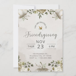 Vitt och beige blomsterarrangemang Friendsgiving m Inbjudningar