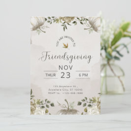 Vitt och beige blomsterarrangemang Friendsgiving m Inbjudningar