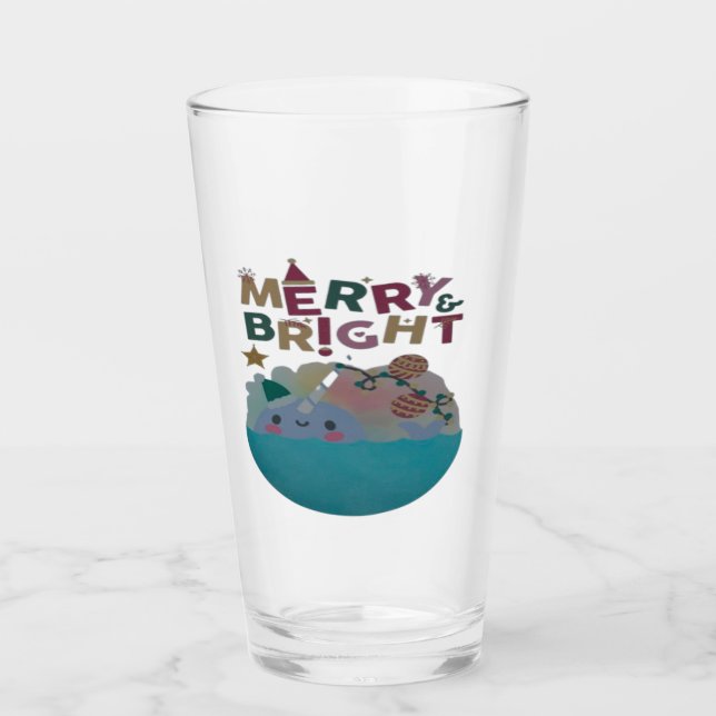 Vitt och blåfärgat God jul Glaskopp (Framsida)