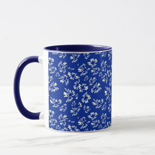 vitt och blått blomster mönster mugg (Vänster)