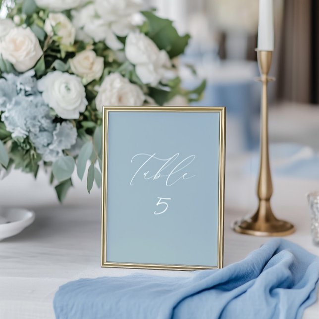 Vitt och blått Bröllop-Bordsnummer Bordsnummer (White & Dusty Blue Wedding Table Number Card)