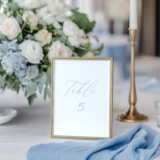 Vitt och blått Bröllop-Bordsnummer Bordsnummer (White & Dusty Blue Wedding Table Number Card)