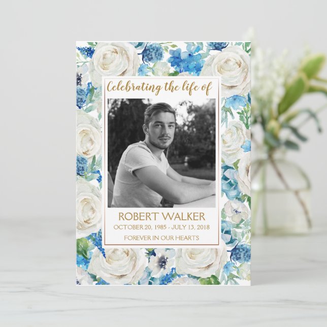 Vitt och blått fotominnesprogram program (Stående Fram)