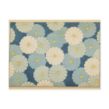 Vitt och blått japanskt blommönstrat vykort