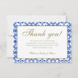 Vitt och blått Mönster Bröllop-tackkort Tack Kort