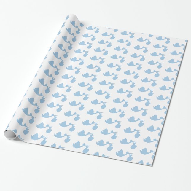 Vitt och blått Stork Baby Shower Gift Wrap Presentpapper (Utrullad)