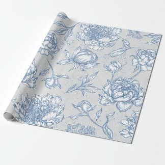 Vitt och blått vintage blomsterillustration presentpapper