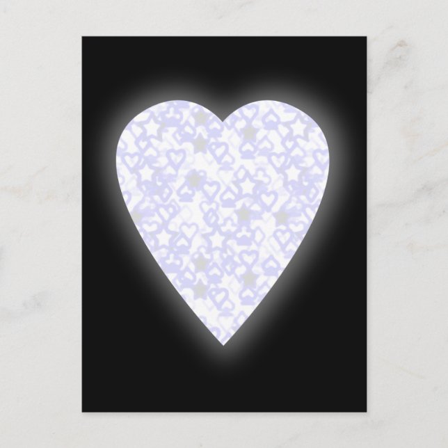 Vitt och Blek blått hjärta. Mönstrad hjärtdesign. Vykort (Framsida)