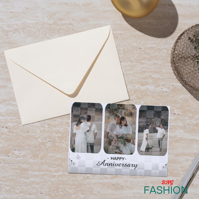 Vitt och brunt, minimalistiskt fotopatkort inbjudningar (Skapare uppladdad)