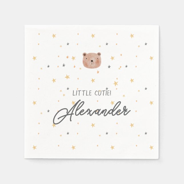 Vitt och brunt vattenfärgsfärgskuvret för spädbarn pappersservett (Framsidan)