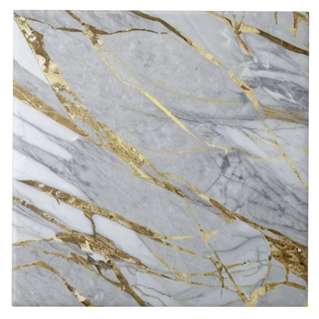 Vitt och Grått Marble med Guld accents Kakelplatta (Framsidan)