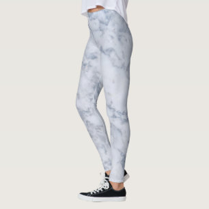 Vitt och Grått Marble Skriv ut Leggings