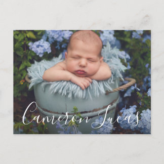 Vitt och Grått Script Calligraphy Collage Birth  Meddelande Vykort