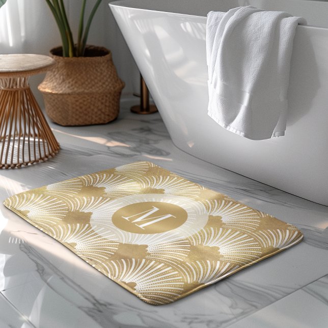 Vitt och guld art-deco-geometriskt mönster badrumsmatta (Skapare uppladdad)