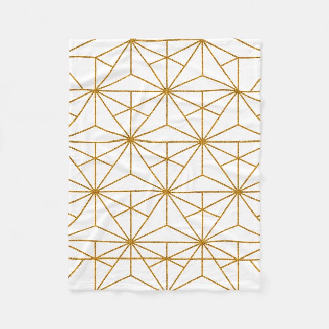Vitt och guld art decogeometri mönster fleecefilt (Framsidan)