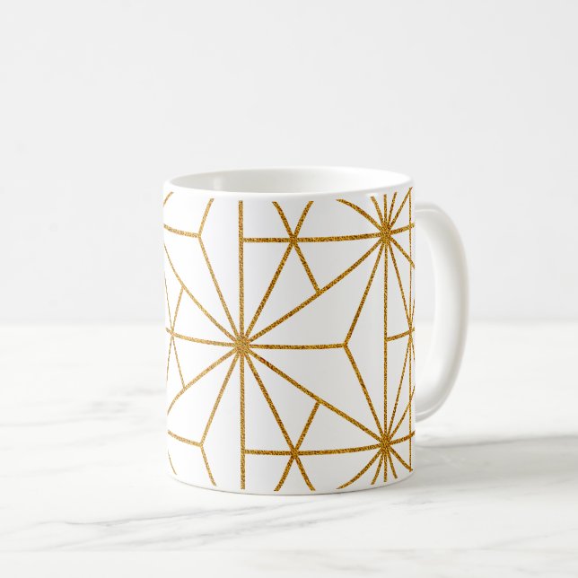 Vitt och guld art decogeometri mönster kaffemugg (Framsida höger)