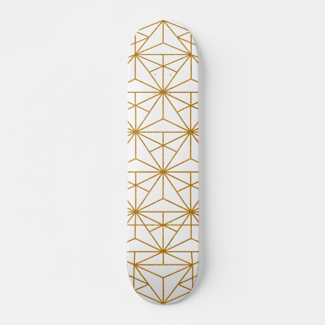 Vitt och guld art decogeometri mönster mini skateboard bräda 18,5 cm (Framsida)