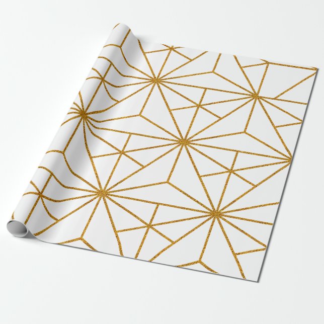 Vitt och guld art decogeometri mönster presentpapper (Utrullad)