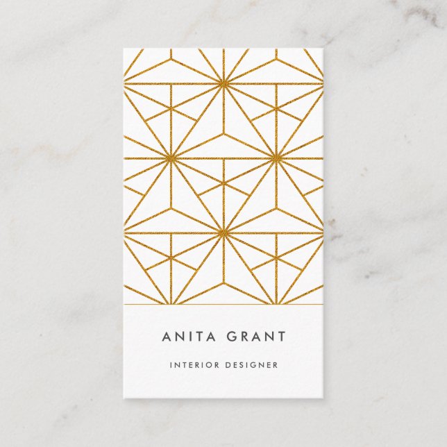 Vitt och guld art decogeometri mönster visitkort (Framsida)
