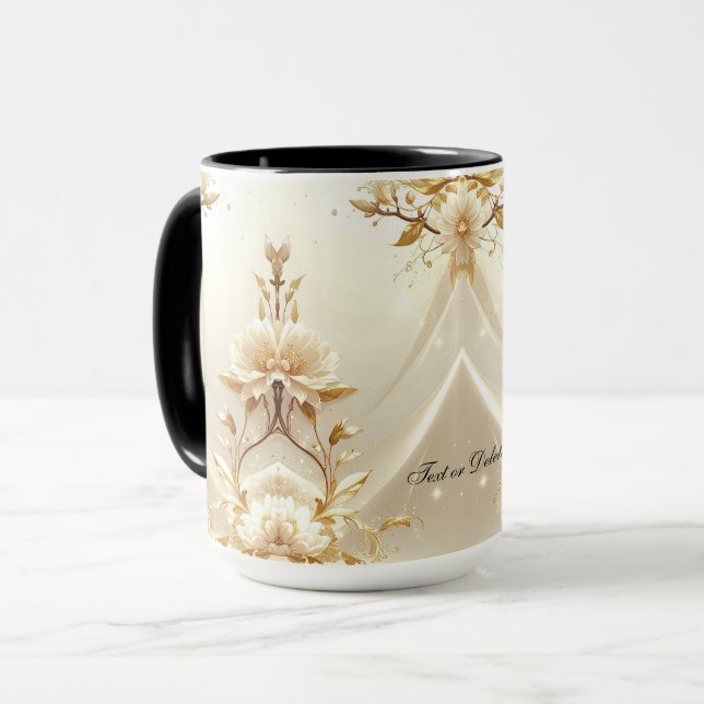 Vitt och Guld Blommor Mugg (Framsida vänster)