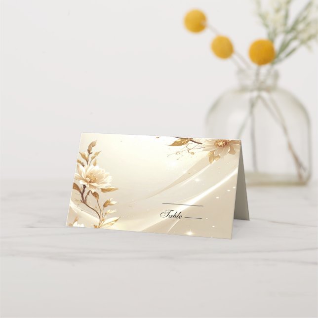 Vitt och guld blommor platskort placeringskort (Framsida)