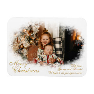 Vitt och Guld Elegant Snowy Photo jul Card Magnet