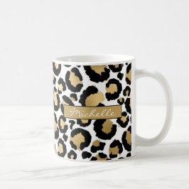 Vitt och Guld Leopard Personlig Kaffe Mugg