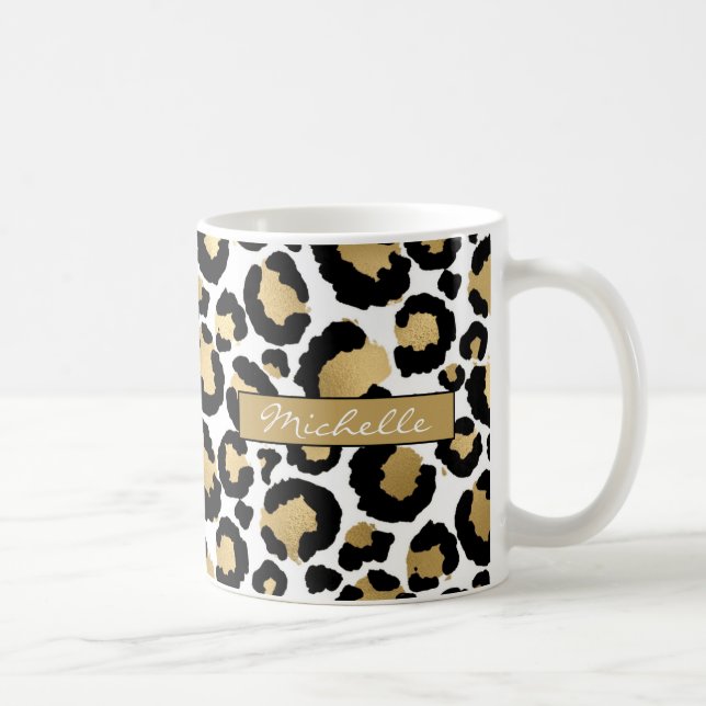 Vitt och Guld Leopard Personlig Kaffe Mugg (Höger)