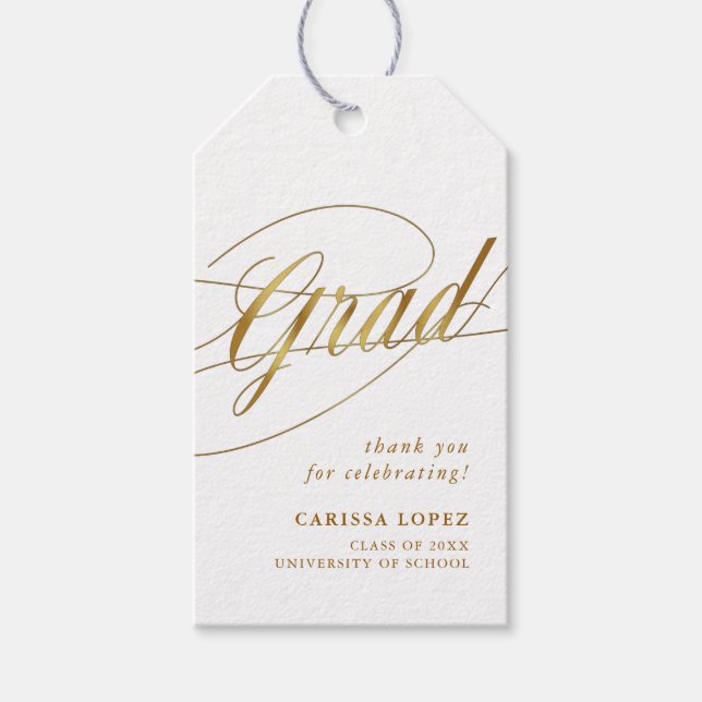 Vitt och Guld minimalistiskt Grad Calligraphy-foto Presentetikett (Framsidan)