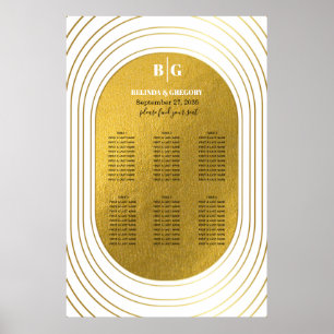 Vitt och Guld Modern Arch Bröllop-sittdiagram Poster