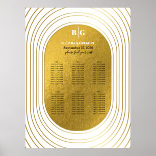Vitt och Guld Modern Arch Bröllop-sittdiagram Poster