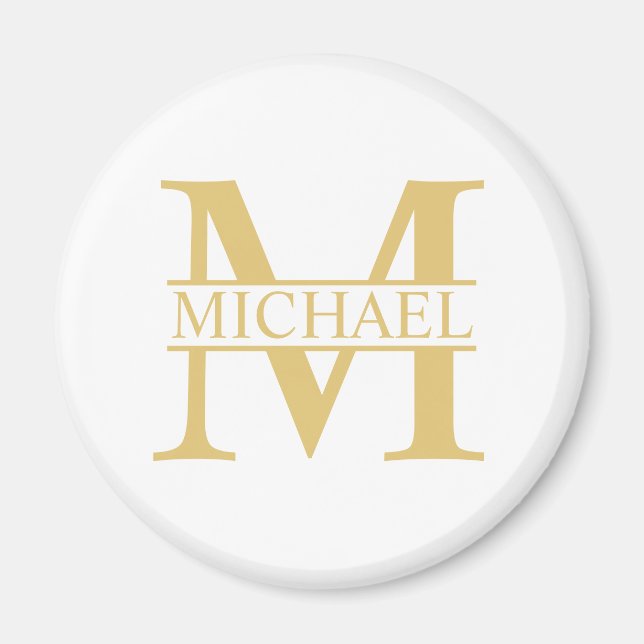 Vitt och Guld Personlig Monogram och Namn Magnet (Framsidan)