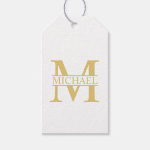 Vitt och Guld Personlig Monogram och Namn Presentetikett