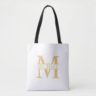 Vitt och Guld Personlig Monogram och Namn Tygkasse