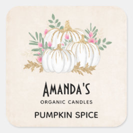 Vitt och Guld Pumpkins Watercolor Candle Fyrkantigt Klistermärke