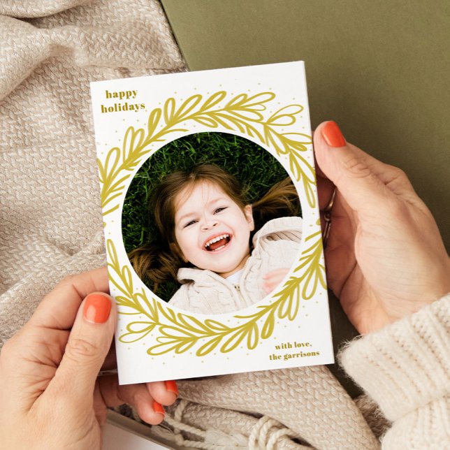Vitt och Gult Vattenfärg Botaniskt foto Ram Julkort (White and Yellow Watercolor Botanical Photo Frame Holiday Card)