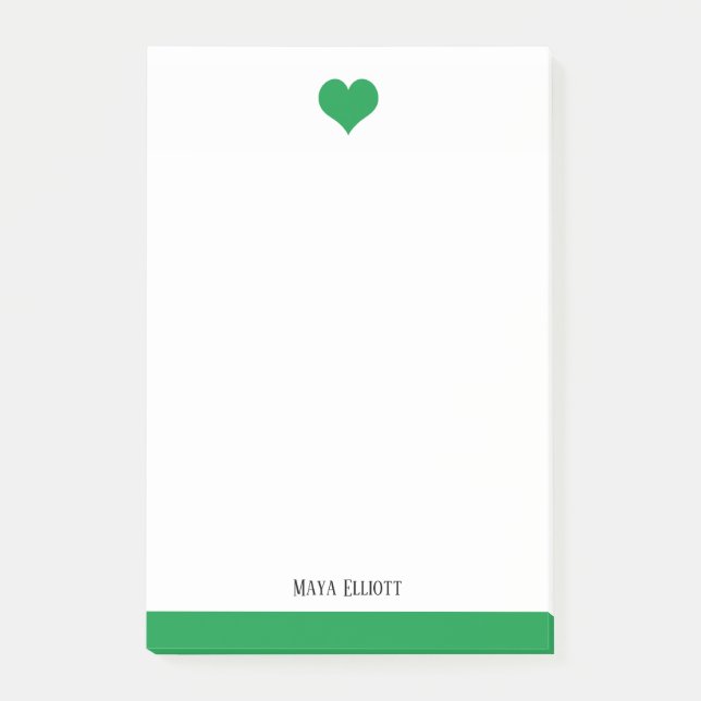 Vitt och ljust Grönt Heart & Gräns, Namn Post-it Block (Framsida)