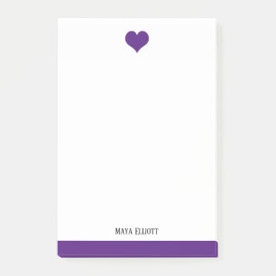 Vitt och ljust Lila Heart & Gräns, Namn Post-it Block